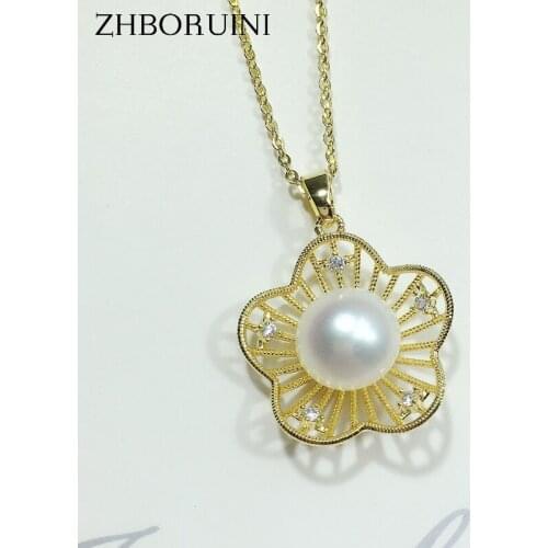 ZHBORUIN 2021 New Pearl Necklace Jewelry Real Freshwater Pearl Simple Flower Choker Necklace Pendant For Women Party Jewelry