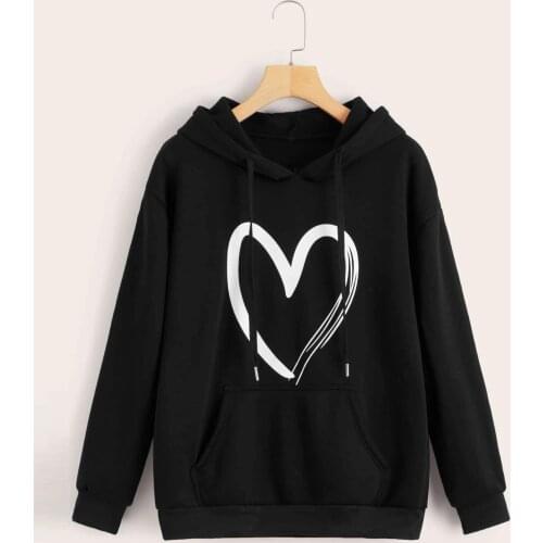 2021 Black Hoodies Women Long Sleeve Love Print Sweatshirts Crop Top Hoodies Pullover Sweatshirt Top Blouse Shirt Sudaderas