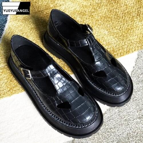 Summer Black Platform Hollow Out Vintage Mary Janes Shoes Woman High Quality Round Toe Thick Sole Preppy Sandales Femme 2019