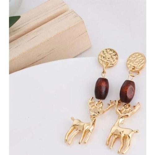 Wooden Bead Clever Deer Earrings Delicate Female Statement Drop Earrings For Women Jewelry boucle d'oreille Party Christmas Gift
