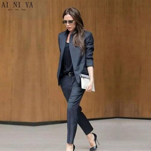 Womens suits tuxedo 2 piece set women business suit female office uniform ladies trouser pant suits single button custom made