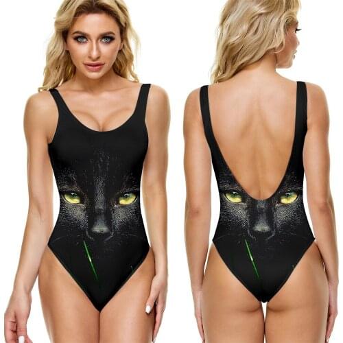 2021 Sexy Swimsuit Women Push Up One-piece Swimsuit Jumping Cute Cat Print Swimwear Female Bodysuit Monokini Swim Wear