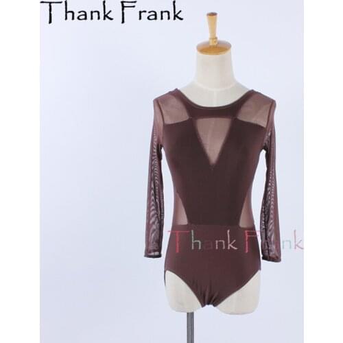 New Coffee Mesh Ballet Leotard For Women Professional Long Sleeve Dance Leotards Kids Gymnastics Bodysuit Dancing Girl Costumes