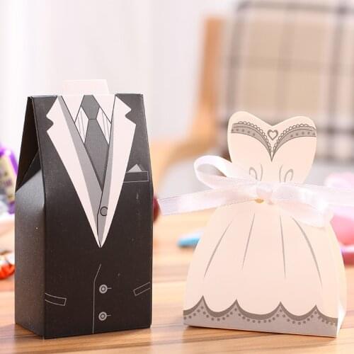 100pcs/lots Bride And Groom Dresses Wedding Candy Box Gifts Favor Box Wedding Bonbonniere DIY Event Party Supplies