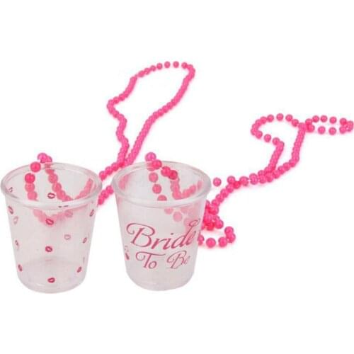 2pcs Bride Chain Hen Night Out Party Do Shot Glass Glasses Pink Necklace Girls