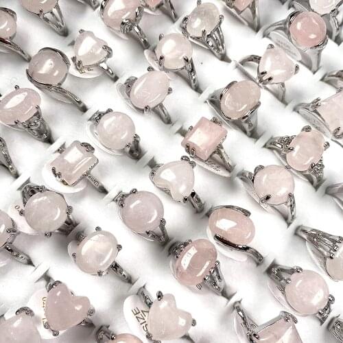 20pcs Natural Stone Rings Heart Shape Rose Quartzs Mix Style for Jewelry Rings for Women The Inside Diameter of 18-20mm