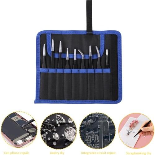 Anti-static Tweezers 9pcs/set Stainless Steel for DIY Jewelry Scrapbooking Sewn Projects Electronics Repair 2021 White Caps