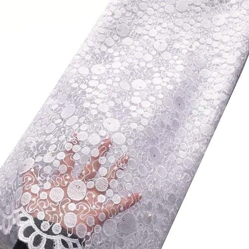 White Nigerian Wedding Lace Fabric 2020 Embroidered Tulle Mesh Net Lace Fabric with Stones Polyester African French Cord Lace