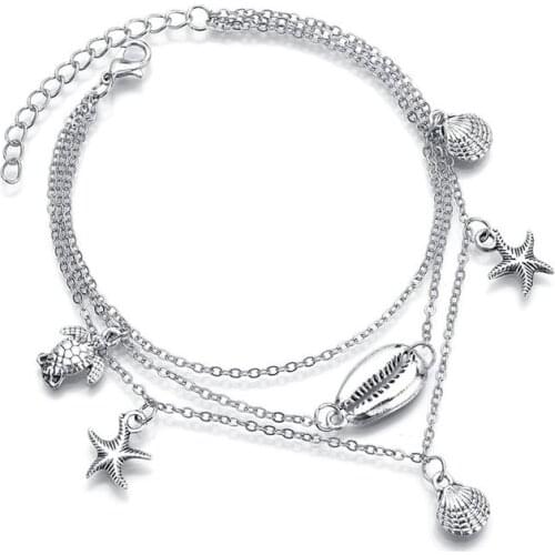 Antique Color Starfish Tortoise Shell Anklet Women Beads Geometric Bracelet Bohemian Ankle Bracelet Boho Foot Jewelry