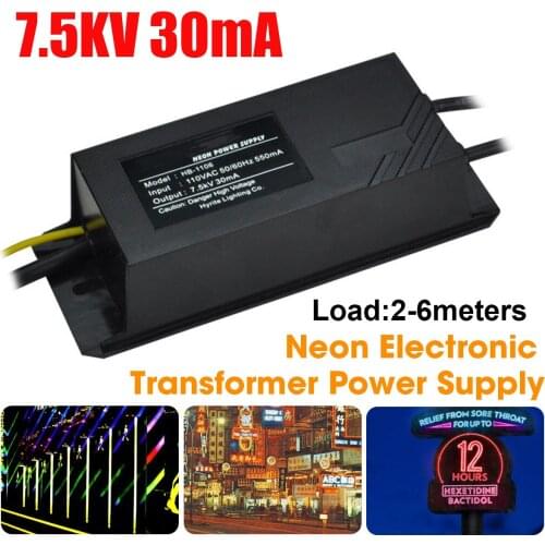 AC110V 7.5KV 30mA Black Waterproof Neon Electronic Transformer Power Supply for LED Lighting