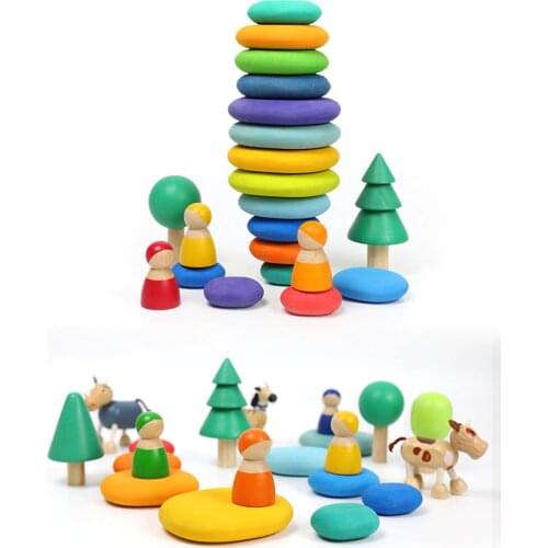 Kids Wooden Toys Rainbow Block Loose Parts Mushroom Honeycomb Droplets Tree cones Cones Creative Building Blocks for Children