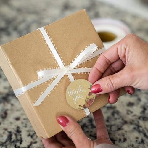 Dophee 500 Pcs/roll Round Kraft Paper Label Sticker Thank You Hand Made Stickers For Scrapbook Stationery Sticker