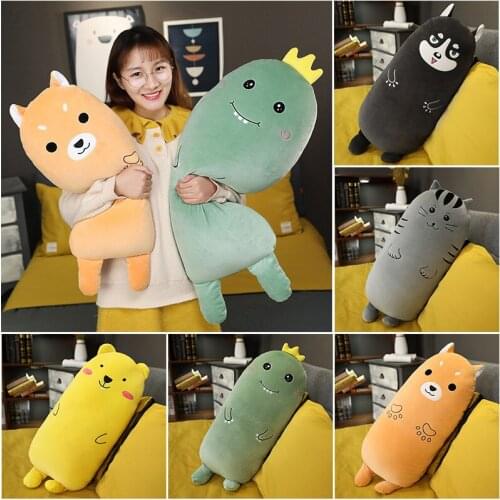 Huggable New Dinosaur Husky Cat pillow plush toys cute Shiba Inu doll girls bed holding a sleeping doll long pillow cushion doll