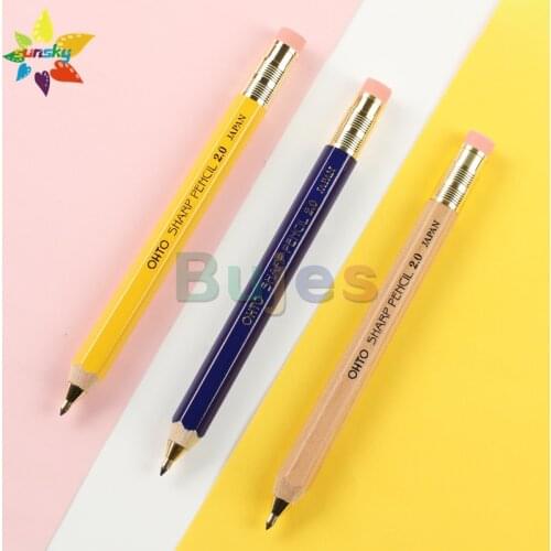 Original OHTO Wooden pole hexagon automatic pencil 2.0mm student hand drawing thick wooden pole drawing pencil with eraser