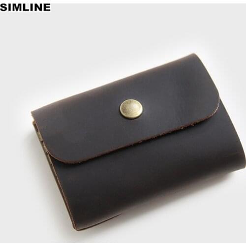 SIMLINE Genuine Leather Key Wallet Men Vintage Handmade Key Wallets Housekeeper Organizer With Card Holder Coin Purse Pocket Bag