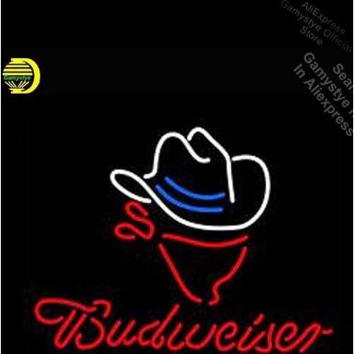 Budweise Cowboy Hat Neon Sign Neon Bulbs Sign GLASS Money Exchange Sign outdoor lighting store Pet Shop Sign Personalized Custom