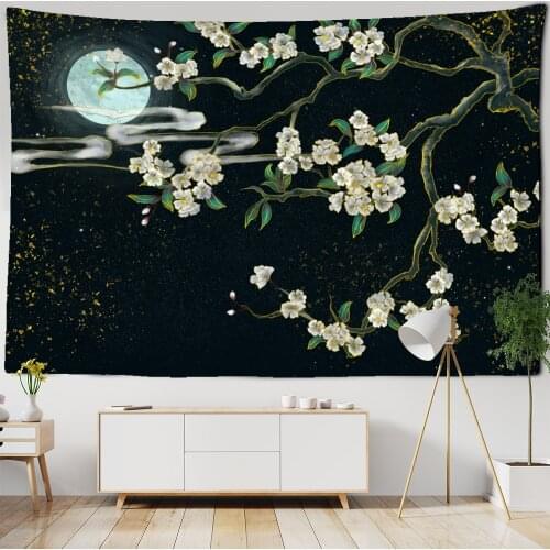 Crane Chinese Painting Blanket Tapestry Wall Hanging Bohemian Nordic Style Landscape Bedroom Home Decor