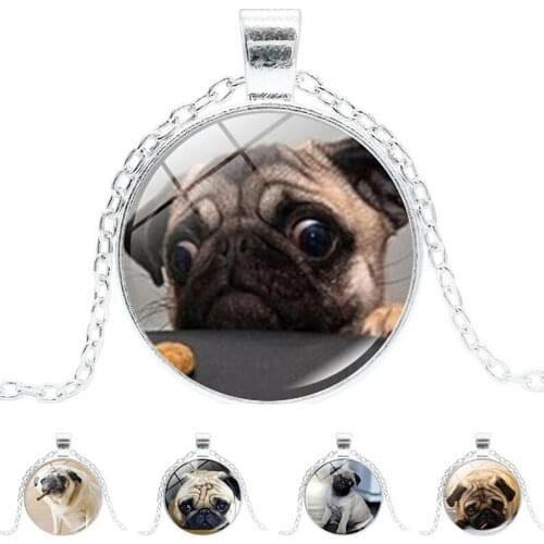 Wholesale Glass Dome Round Pendant Animals Jewelry Pug Necklaces Pendants Dog Picture Necklace The Best Gift for Dog Lovers