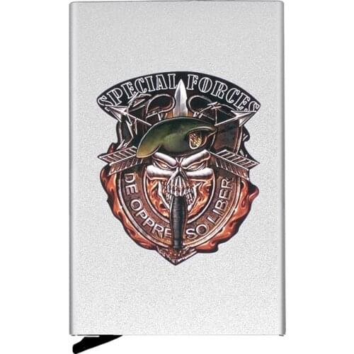 Cool Metal Case Special Forces Skull Printing Credit Card Holder Men Slim Anti Protect Travel ID Cardholder Women Rfid Wallet