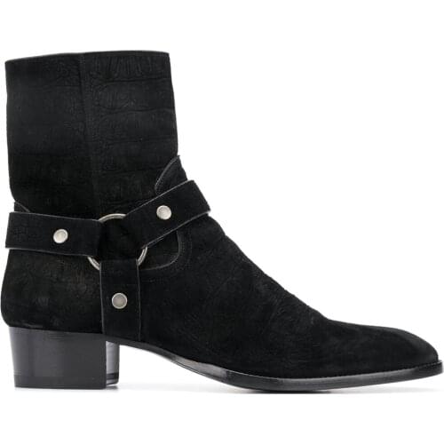 Mens Shoes Wyatt 40mm Harness Boots Black Suede Leather Chelsea Boots