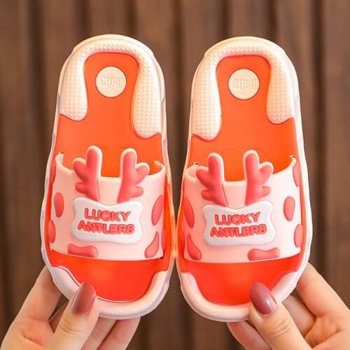 Antlers Slippers Children Summer Baby Shoes Boys Toddler Girls Non-Slip Cartoon Lucky Indoor Slippers Kids Beach Flip Flops