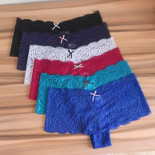 3 Pieces Womens Lace Panties Sexy Underwear Woman Boyshort Underpants For Female Lingerie See Through Culotte Femme Intimates