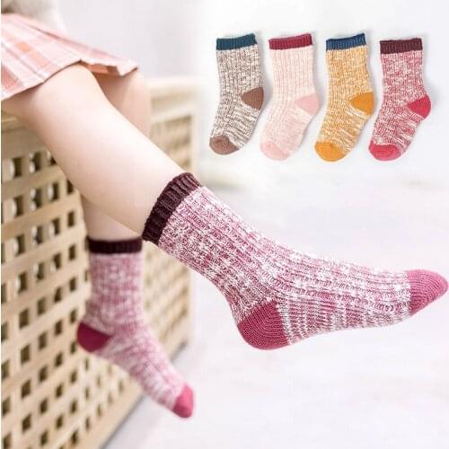 4 Pairs Baby Boys Winter Socks Double Needle Thick Thread Kids Spring Autumn Cotton Warm Floor Girls Socks 1-12Y School Socks