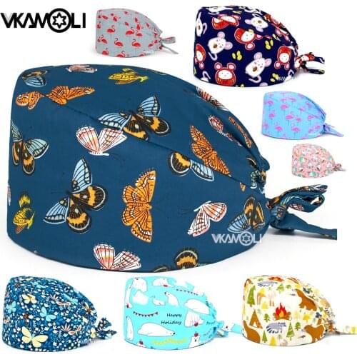 New animal print work scrubs cap Breathable Female Medical Nurse Cap Pet Hospital Surgeon Caps Dentist Cap Beauty Salon Chef hat