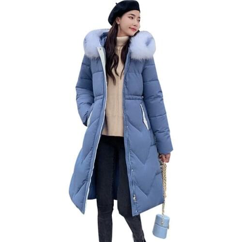 New Cotton Coat Women 2021 Autumn Winter Korean Version Parka Hooded Big Fur Collar Thick Warm Outwear Slim Bread Jacket JD1690