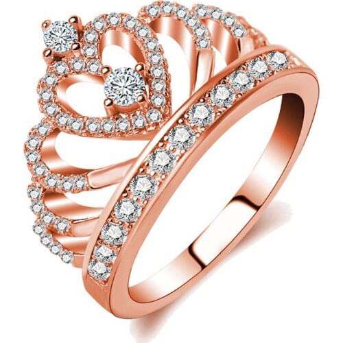 Ociki Cubic Zirconia Rose Gold Color Crystal CZ Wedding Rings Crown Jewelry for Women Girls Gift Drop Shipping Gift Wholesale