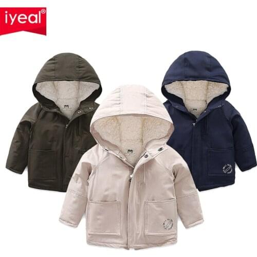 IYEAL Autumn Winter Baby Boy Jacket For Boys Soft Fleece Inner Children Clothing Kids Hooded Warm Outerwear Coat For Boy Clothes