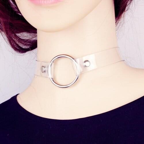 Kirykle Gothic Punk Metal Love Heart/Round Circle Collar Choker Transparent Necklace For Girls Harajuku Punk Short Necklace