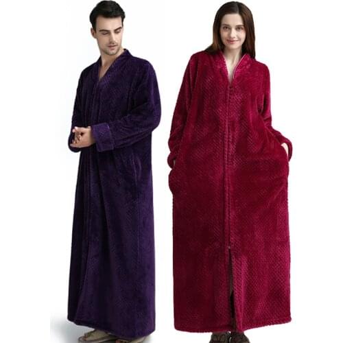 Male Man Women Peignoir Soft Robes Flannel Solid Winter Thick Robe Bathrobe Homerobe Sleepwear Sexy Nightwear Long Nightgown