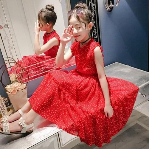 Girls Dresses Childrens Clothing Dress Longuette Chiffon 10 To 12 Year Red Beach Dress 2021 New Children Short Summer Clothes