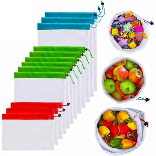 Premium Reusable Mesh Produce Bags Set Superior Double Stitched Strength with Tare Weight on Tags