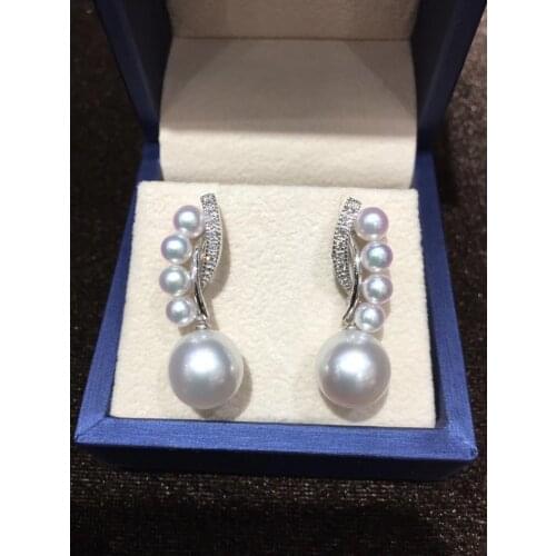 4-11MM natural sea water akoya pearl stud earring 18K white gold with real diamond fine women jewelry for wedding