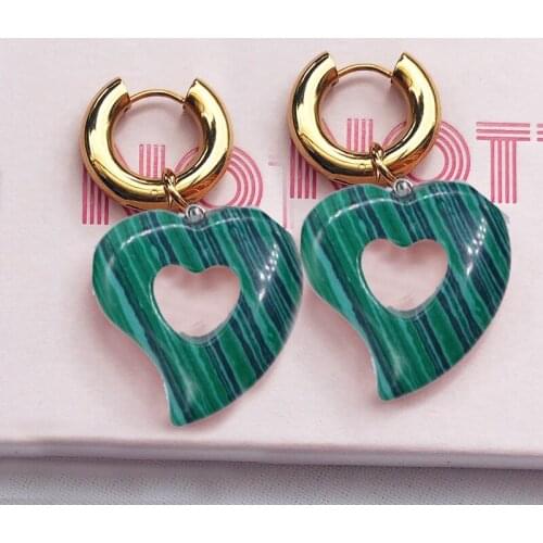 Wholesale aliexpress alibaba women natural stone malachite heart earring MISMATCHED bijoux Geometric Pink Green Druzy Drop