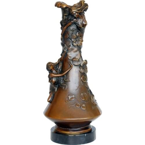 Young Girls Vase Statue Sculpture Vintage Art Bronze Hot Casting Gorgeous Home Decoration
