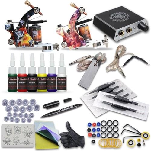 Professional Tattoo Machine Power Supply Pedal Wire Pigment Cup Handle Pen Kit Complete tattoo machine set body Permanent makeup