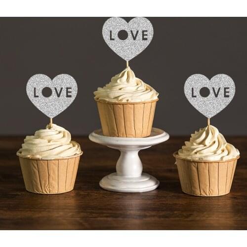 Many Colors Glitter Heart Love Cupcake Toppers Picks for Valentines Day/Bridal Shower Decorations Supplies/Wedding Party Favors