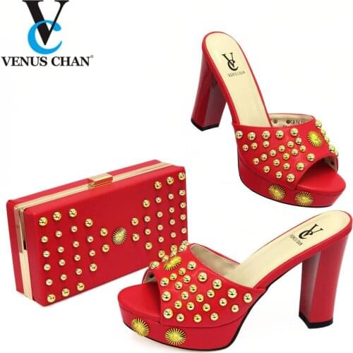 Fashion Italian Women Wedding Pumps with Purse African Shoe and Bag Set Decorated with Rhinestone Spring Shoes Platform Women