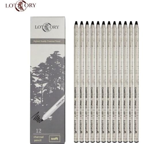 LOTORY 6811 Charcoal Pencils 12pcs Sketch Carbon Pens Soft Hand Tear Line Carbon Pen Drawing Tool Painting Supplies Stationery