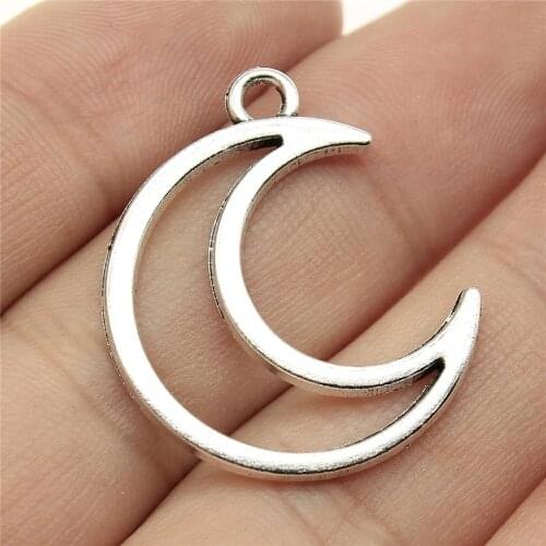 WYSIWYG 5pcs 29x24mm Hollow Moon Charm Pendants For Jewelry Making Antique Silver Color Hollow Crescent Moon Pendants