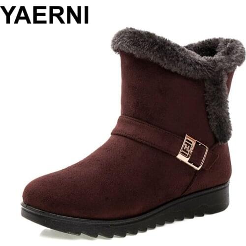 YAERNI Women Boots 2018 Fashion Warm Snow Boots Ankle Winter Boots For Women Shoes Black Red Plus Size 41