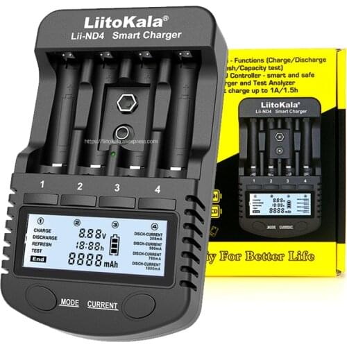 LiitoKala Lii-ND4 NiMH / Cd charger aa aaa charger LCD display and test battery capacity For 1.2 V aa aaa and 9V batteries