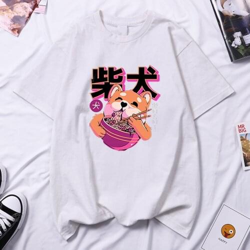 Shiba Inu Eating Kawaii Printing Woman T Shirt Hip Hop Loose T Shirts Harajuku Brand Tee Shirt 2021 New Summer Womens T-Shirt