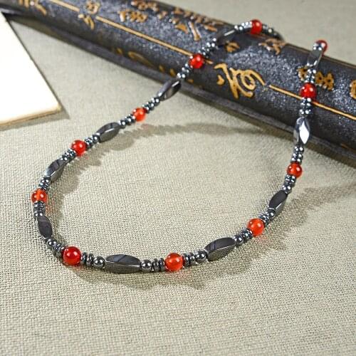 Natural Hematite Stone Beads Necklace for Women Agates Beaded Necklaces Magnetic Clasp Choker Chain Party Gifts Jewelry B420