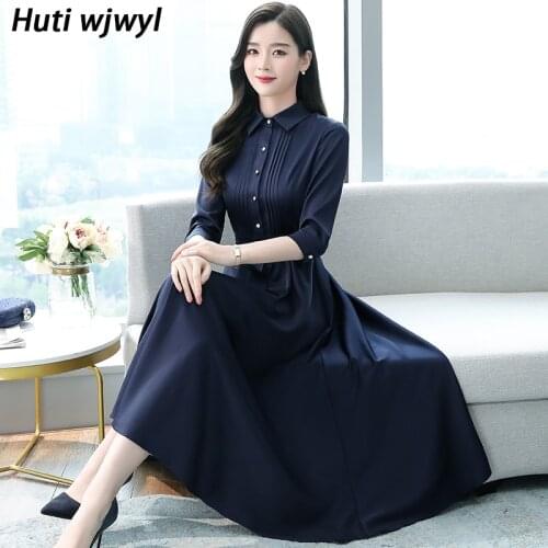 Spring Autumn Plus Size Elegant Pink Midi Dresses Women Bodycon Black Party Vestidos 2021 Vintage Solid Satin Acetate Maxi Dress