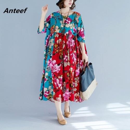 Short sleeve cotton linen vintage floral dresses for women casual loose long elegant summer woman dress clothes 2021