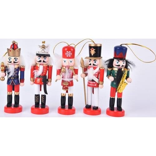 1/5Pcs 12cm Wooden Nutcracker Soldier Merry Christmas Deco Pendants Ornaments